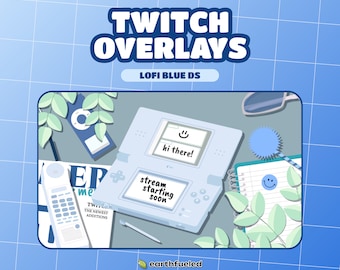 Cute Animated Lofi Blue DS Twitch/Kick Stream Overlays and Scenes | Stream Starting, Be Right Back, Stream Ending | Twitch Package