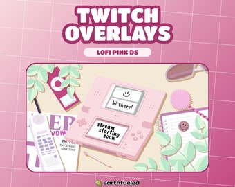 Cute Animated Lofi Pink DS Twitch/Kick Stream Overlays and Scenes | Stream Starting, Be Right Back, Stream Ending | Twitch Package