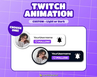 Custom Twitch Channel Follow Animation for Streamers, Vtubers and Creators | Social Media Lower Third in Dark or Light Theme