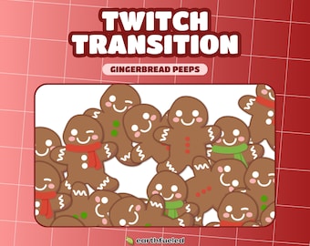 May include: A collection of gingerbread men with various facial expressions and details, including red and green scarves, white frosting, and red dots. The text "Gingerbread Peeps" is above the gingerbread men.