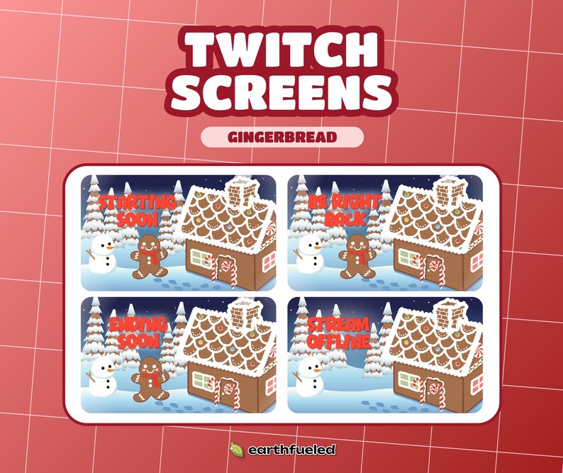 ANIMATED Gingerbread Twitch Stream Screens and Overlays | Christmas ...
