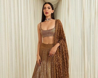 Heavy Sequins Brown Crushed Lehenga bustier set, hand Outfits, Bridesmaids Special Made To Measure Custom Stitch Ready To Wear,Dress,sari,Uk