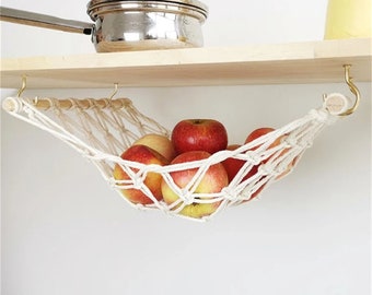 Under Cabinet Fruit and Vegetable Hammock, Hanging Fruit Basket, Under Cabinet, Kitchen Counter Space Saver, Kitchen and Dining