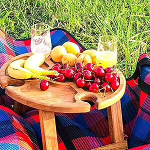 Outdoor wine table,Wine table,Wooden folding wine picnic table,Wine lover gift,Serving picnic table,Gift for couple zdjęcie 2