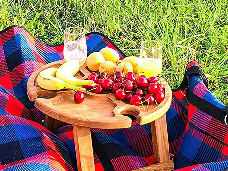 Outdoor wine table,Wine table,Wooden folding wine picnic table,Wine lover gift,Serving picnic table,Gift for couple zdjęcie 2