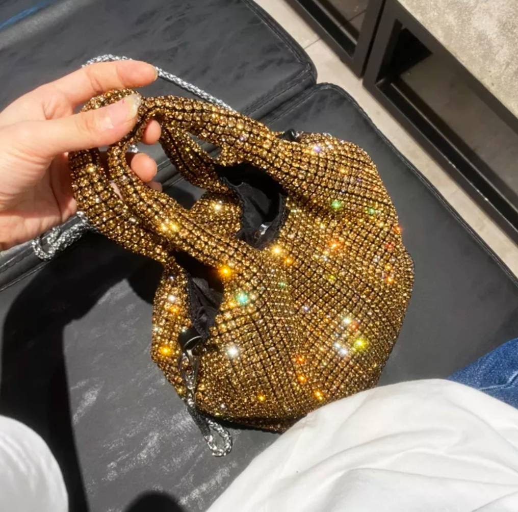 Chain mesh deals rhinestone pouch