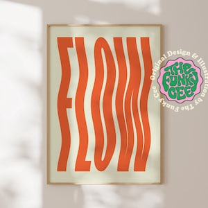 Impression d'Art typographie ondulée flux orange Art mural tendance Décoration d'intérieur moderne Mid-Century Bureau Impressions murales Poster rétro Art numérique téléchargeable