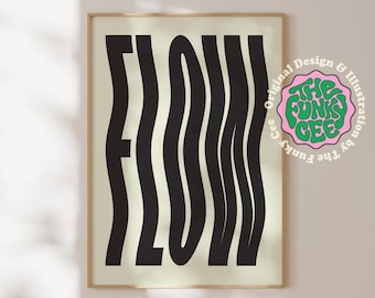 Black Flow Wavy Typography Poster Retro Trendy Printable Art Modern Living Room Wall Art (Digital Download)