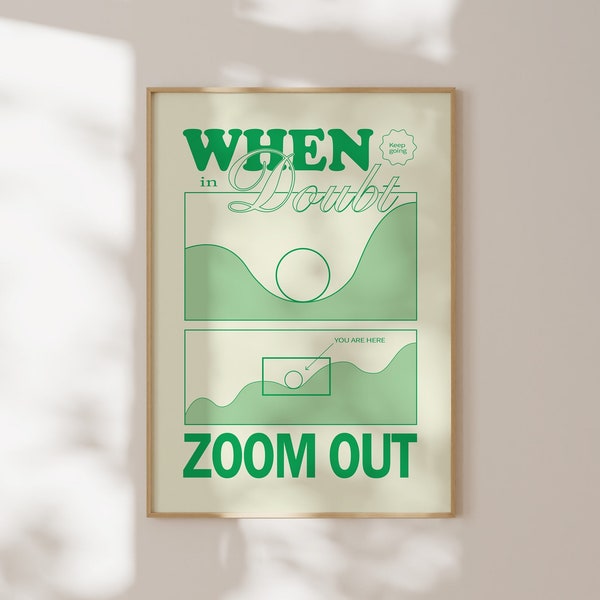 When in Doubt Zoom Out, Colorful Poster, Retro Green Wall Art, Retro Quote Poster, Modern Room Decor, Large Printable Art, Digital Download