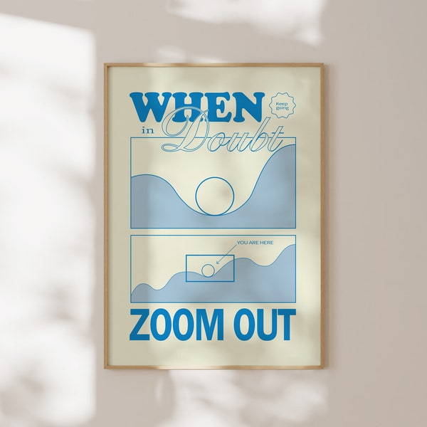 When in Doubt Zoom Out, Retro Blue Wall Art, Trendy Wall Art, Retro Quote Poster, Modern Room Decor, Large Printable Art, Digital Download