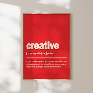 Red Creative Definition Wall Art, Modern Printable Art, Trendy Wall Art, Red Retro Poster, Office Wall Decor, Red Prints, Digital Download