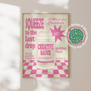 Impresión artística de salsa creativa rosa retro, arte mural rosa moderno, impresiones de oficina femeninas, póster creativo, póster gráfico rosa, descarga digital