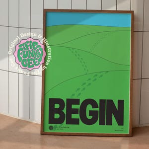 Begin Art Print, Modern Cool Poster,  Minimalist Retro Print, Trendy Graphic Poster, Unique Room Art, Large Printable Art, Digital Download