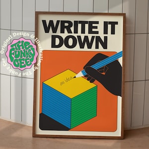 Impresión de "Anótalo", arte de pared moderno, impresiones coloridas para el hogar, decoración de oficina, impresión de pared retro, póster moderno de mediados de siglo, descarga digital de arte