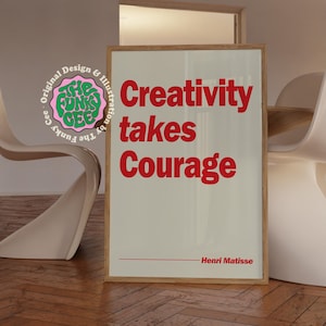 Creativity takes Courage Wall Print Trendy Wall Art Bold Typography Retro Red Poster Creative Quote Modern Room Decor Digital Printable Art