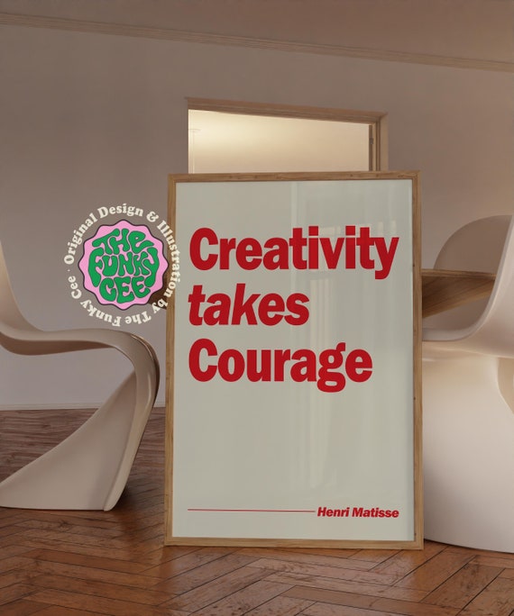 Creativity Takes Courage Poster, Henri Matisse Quote, Printable Wall Art, Retro Red Art Print, Modern Typography Quote, Digital Download