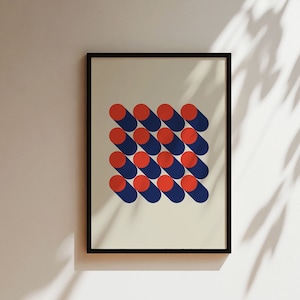 Bauhaus Wall Art Print, Retro Home Decor, Modern Geometric Poster | Red Blue Minimalist Vintage Modern Decor,Abstract Geometric Print Poster