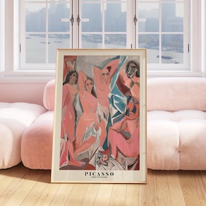 Impresión de arte de pared de exposición de Picasso, idea de regalo minimalista vintage abstracto rosa neutro, impresión de artista famoso, decoración del hogar de la pared de la galería verde