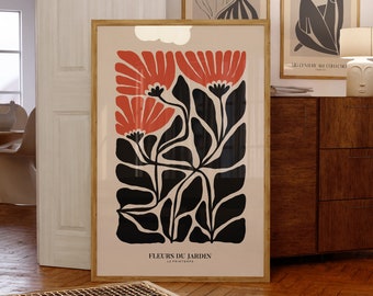 Affiche d'exposition florale Henri Matisse, célèbre impression d'art mural de galerie, impression d'art bohème gris beige, décoration murale, oeuvre d'art pour le salon de la chambre à coucher