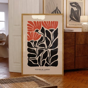 Henri Matisse Blumenstil Ausstellungsplakat, berühmte Galerie Wandkunst Druck, Grau Beige Boho Kunstdruck, Wanddekor, Schlafzimmer Wohnzimmer Kunst