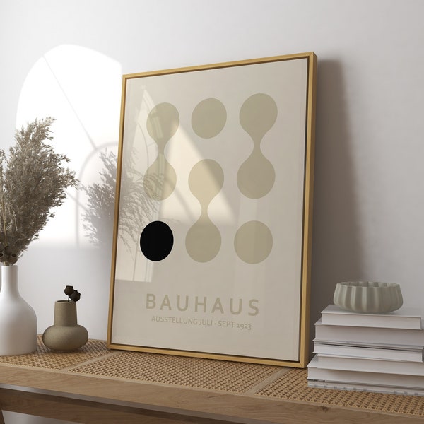 Cartel beige de la Bauhaus de mediados de siglo, impresión de arte Bauhaus Ausstellung, cartel geométrico, arte minimalista de la pared de la Bauhaus, arte moderno de la pared geométrica del hogar