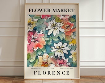 Florence Abstract Flower Market Print, Colourful Plant Art, Modern Gallery Wall Art, Floral Poster, Gift For Friend, Living Room, Bedroom