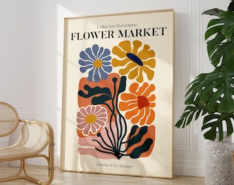 Colourful Flower Market Henri Matisse Watercolour Print, Boho Home Decor, Plant Wall Art, Pastel Colour Vintage Exhibition Flower Art Print