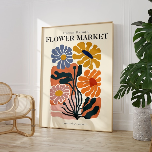 Bunter Blumenmarkt Henri Matisse Aquarelldruck, Boho-Wohnkultur, Pflanzenwandkunst, Pastellfarbe Vintage Ausstellung Blumenkunstdruck