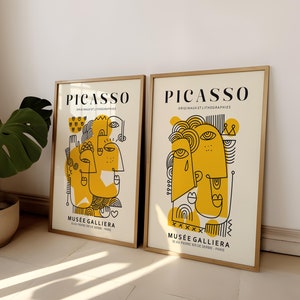 Set Of 2 Picasso Exhibition Wall Art Prints, Neutral Beige Abstract Cubism Vintage Gift Idea, Famous Artist Prints, Modern Home Decor