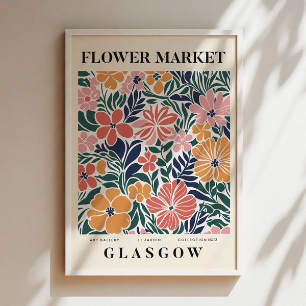 Glasgow Scotland Flower Art Poster Print, Wanderlust Travel Art, Floral Wall Decor, Botanical Art, Gift for Travelers, Travel Inspired Art