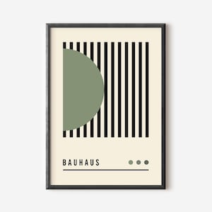 Impresión de póster de Bauhaus, póster de exposición beige, decoración de arte moderno de mediados de siglo, idea de regalo de arte de pared retro minimalista vintage abstracto verde salvia
