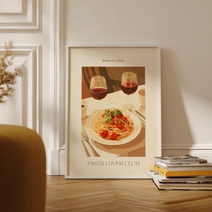 Retro Italian Food Lover Quote Rolled Poster Print, Italy Pasta & Wine Kitchen Wall Art Painting, Italian Amalfi Trendy Home Decor Gift