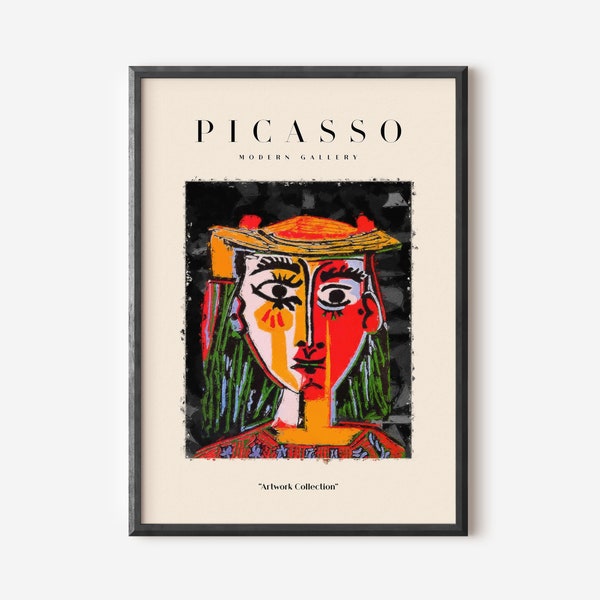 Picasso Exhibition Wall Art Print, Neutral Beige Abstract Vintage Minimalist Gift Idea, Famous Artist Print, Orange Gallery Wall Home Decor