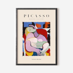 Picasso Exhibition Wall Art Print, Neutral Beige Abstract Vintage Minimalist Gift Idea, Famous Artist Print, Yellow Gallery Wall Home Decor