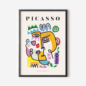 Picasso Ausstellung Wand Kunstdruck, Neutral Beige Abstrakte Vintage Minimalistische Geschenkidee, Berühmte Künstler Druck, Blaue Galerie Wand Wohnkultur
