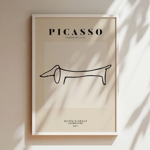 Impresión de arte de pared de exposición de Picasso, idea de regalo minimalista vintage abstracto beige neutro, impresión de artista famoso, decoración del hogar de la pared de la galería azul