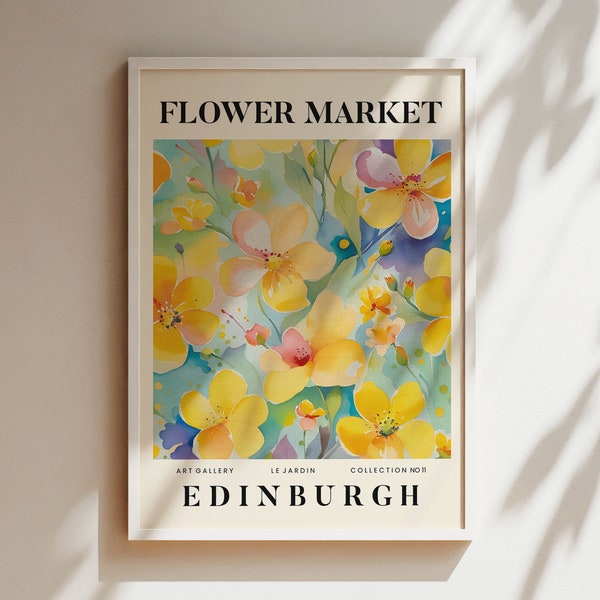 Edimbourg Ecosse Flower Art Poster Print, Wanderlust Travel Art, Floral Wall Decor, Botanical Art, Gift for Travelers, Travel Inspired Art