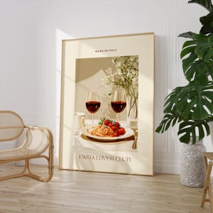 PASTA Lover Club Poster Print, Mocha Mousse Wall Art Italian Food Poster, Kitchen Food Art Wall Decor, Food Illustration Gift Idea for her