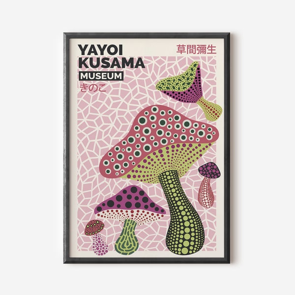 Yayoi Kusama Abstract Print, Yayoi Kusama Exhibition Art Print, Pink Beige Wall Art, Famous Artist Print, Beige Gallery Wall Home Decor