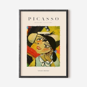 Picasso Exhibition Wall Art Print, Neutral Beige Abstract Vintage Minimalist Gift Idea, Famous Artist Print, Yellow Gallery Wall Home Decor