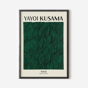 Yayoi Kusama Abstrakter Druck, Yayoi Kusama Kunstdruck, Grün Beige Wandkunst, Berühmte Künstler Druck, Beige Galerie Wand Dekor