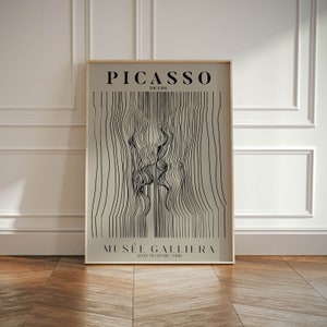Impression d'art mural exposition Picasso, idée cadeau minimaliste vintage abstrait beige neutre, impression d'artiste célèbre, décoration murale bleu galerie