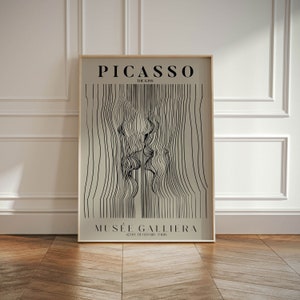 Impresión de arte de pared de la exposición de Picasso, idea de regalo minimalista vintage abstracto en beige neutro, impresión de artista famoso, decoración de pared de galería azul para el hogar
