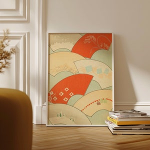 Impresión de arte Korin Furuy, cartel floral japonés, impresión de arte de exposición de xilografía beige vintage, impresión de artista famoso, decoración de la pared de la galería