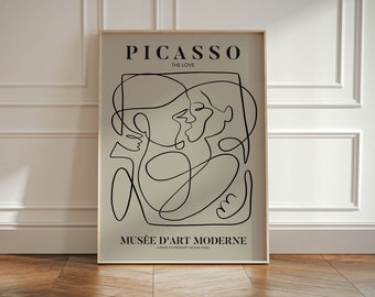 Picasso Exhibition Wall Art Print, Neutral Beige Abstract Vintage Minimalist Gift Idea, Famous Artist Print, Blue Gallery Wall Home Decor