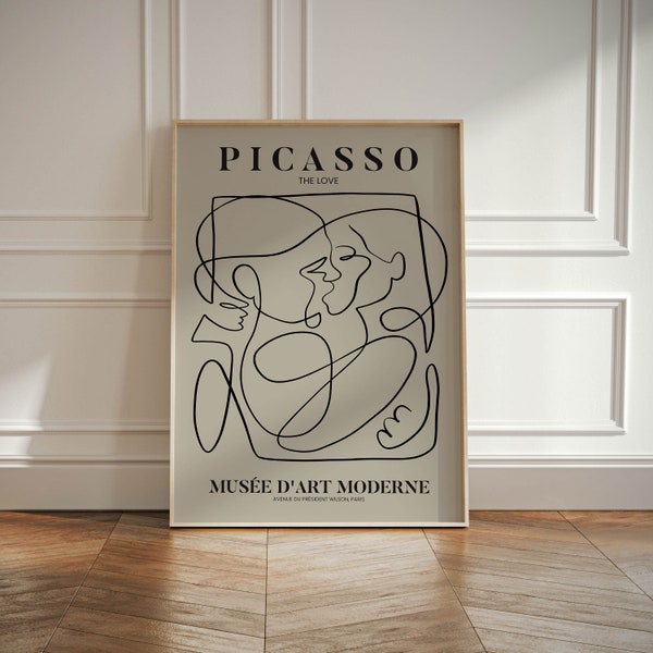 Picasso Exposition Wall Art Print, Neutral Beige Abstract vintage Minimalist Gift Idea, Famous Artist Print, Blue Gallery Wall Home Decor