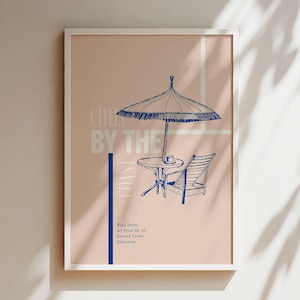 Lámina de arte costero para pared, póster de casa de playa, decoración oceánica de verano, lámina de palmera tropical junto al mar, arte náutico para sala de estar.