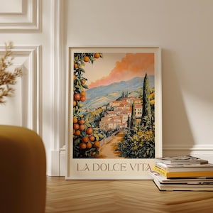 La Dolce Vita Wall Art Poster, Italian Scenery Wall Art Print, Tuscany Landscape Print, Vintage Italy Home Decor, Mediterranean Travel Art