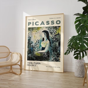 Impresión de arte mural de la exposición de Picasso: póster estético de Picasso para galerías de arte moderno, arte mural minimalista neutro, idea de regalo de decoración de Picasso