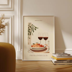 PASTA Lover Club Poster Print, Mocha Mousse Wall Art Italian Food Poster, Kitchen Food Art Wall Decor, Food Illustration Gift Idea for her